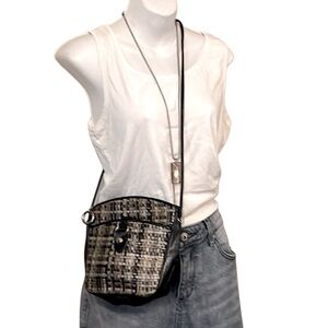 Ganson Vintage Woven Metallic Leather Plaid Crossbody Designer Shoulder Bag